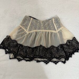 Urban Outfitters Sheer Cream Mini Skirt with Black Lace Trim- Women’s M